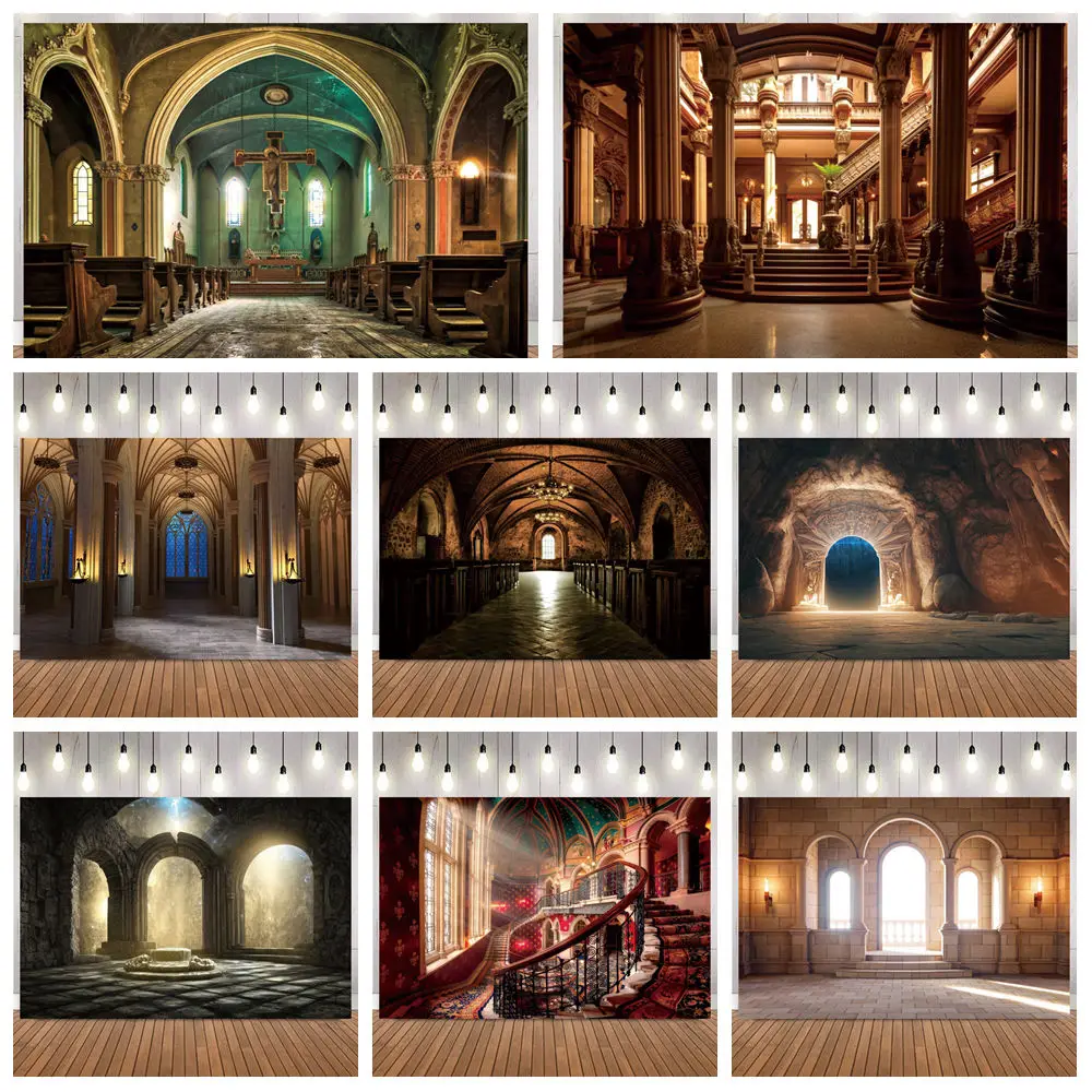 

Vintage Castle Interior Photo Backdrop Gothic Architecture Church Hall Photography Background for Portrait Shooting Party Decor