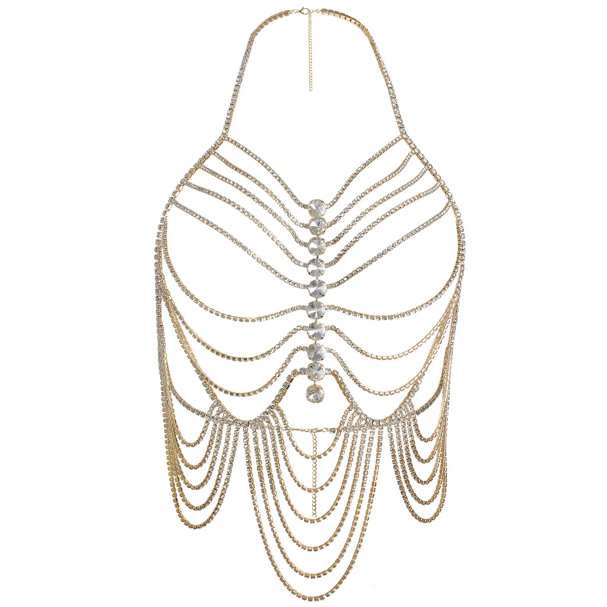 سلسلة صدر بحجر الراين مع شرابات شريط للنساء ، مجوهرات فاخرة ، طراز عتيق ، سلسلة جسم ملهى ليلي
