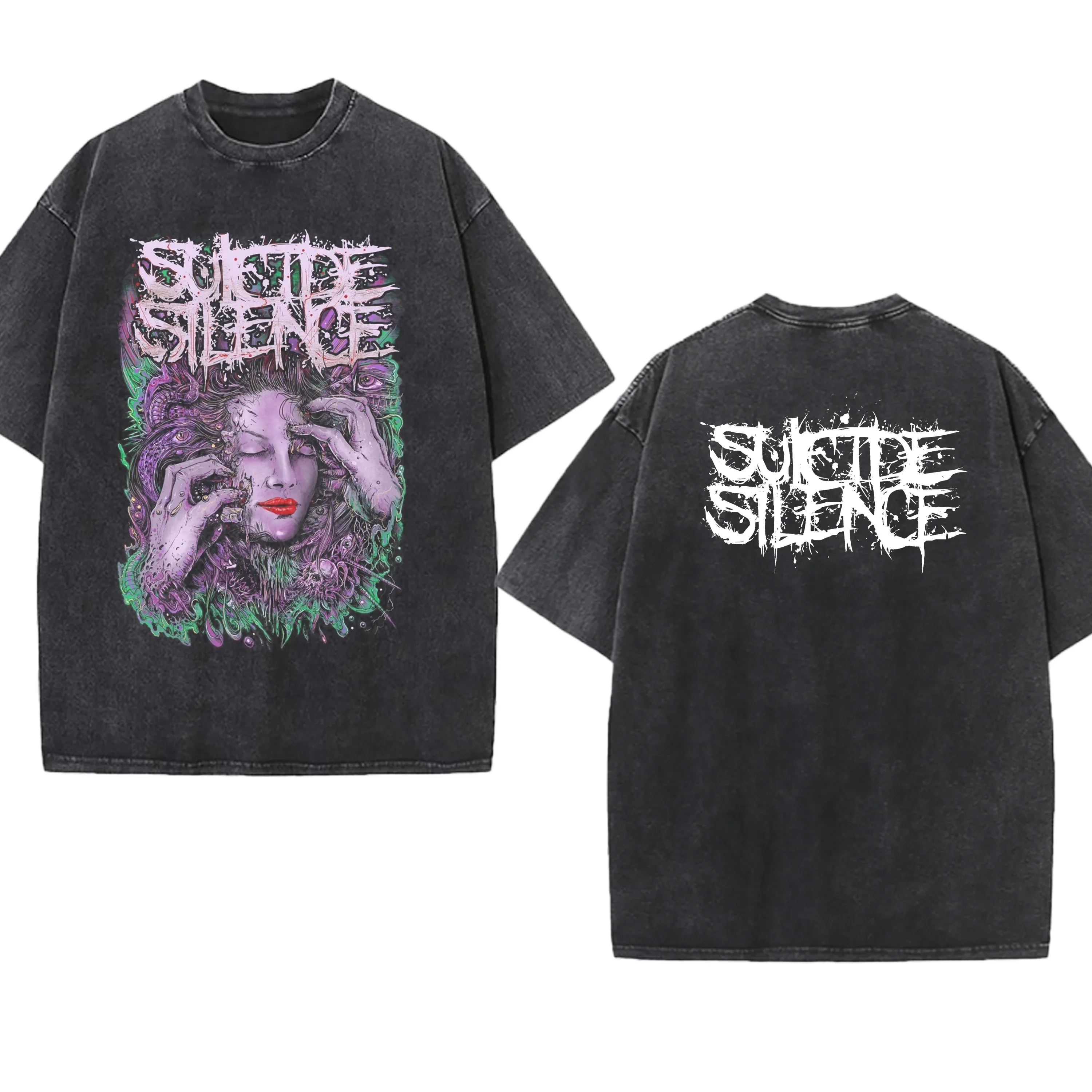 Metal Band Washed T-shirt Suicide Silence American-band Rock Gift Cotton Round Neck Men Women Tees Short Sleeve