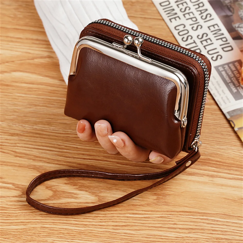 Women's Wallet Fashion Wrist Strap Short Buckle Wallet Purses Retro Versatile Large Capacity Multi Card Pocket Ladies Money Clip