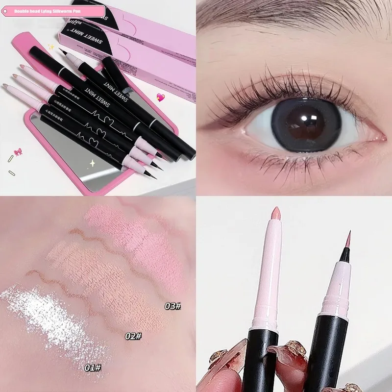 Lápiz de doble cabeza de gusano de seda y delineador de ojos, resistente al agua, larga duración, brillo Natural, sombra de ojos, maquillaje coreano, cosmético