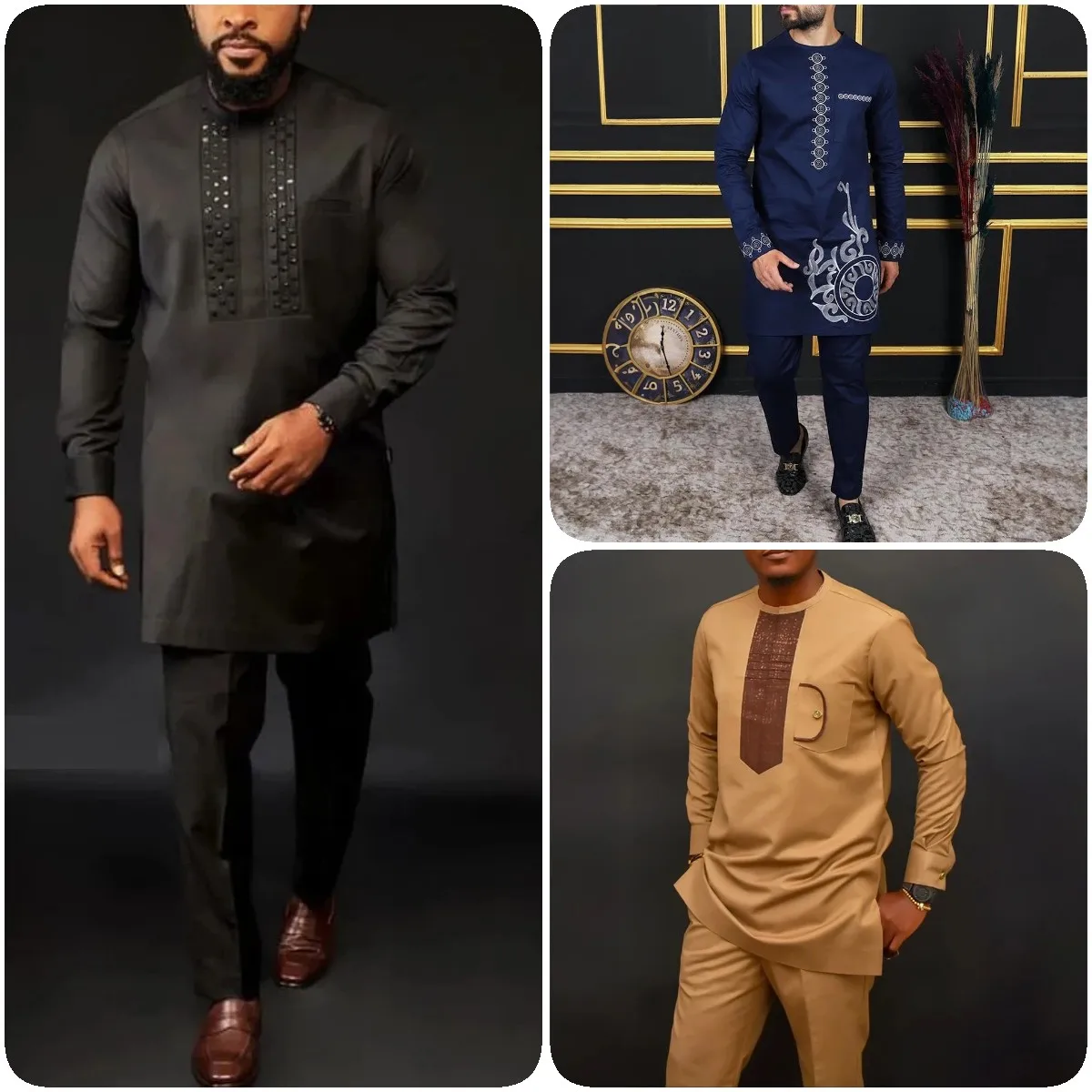 Tenue de Mariage Africaine pour Homme, Ensemble Haut à Manches sulfPerlé, Pantalon, Kaftan, Vêtements Traditionnels, Costumes Ethniques