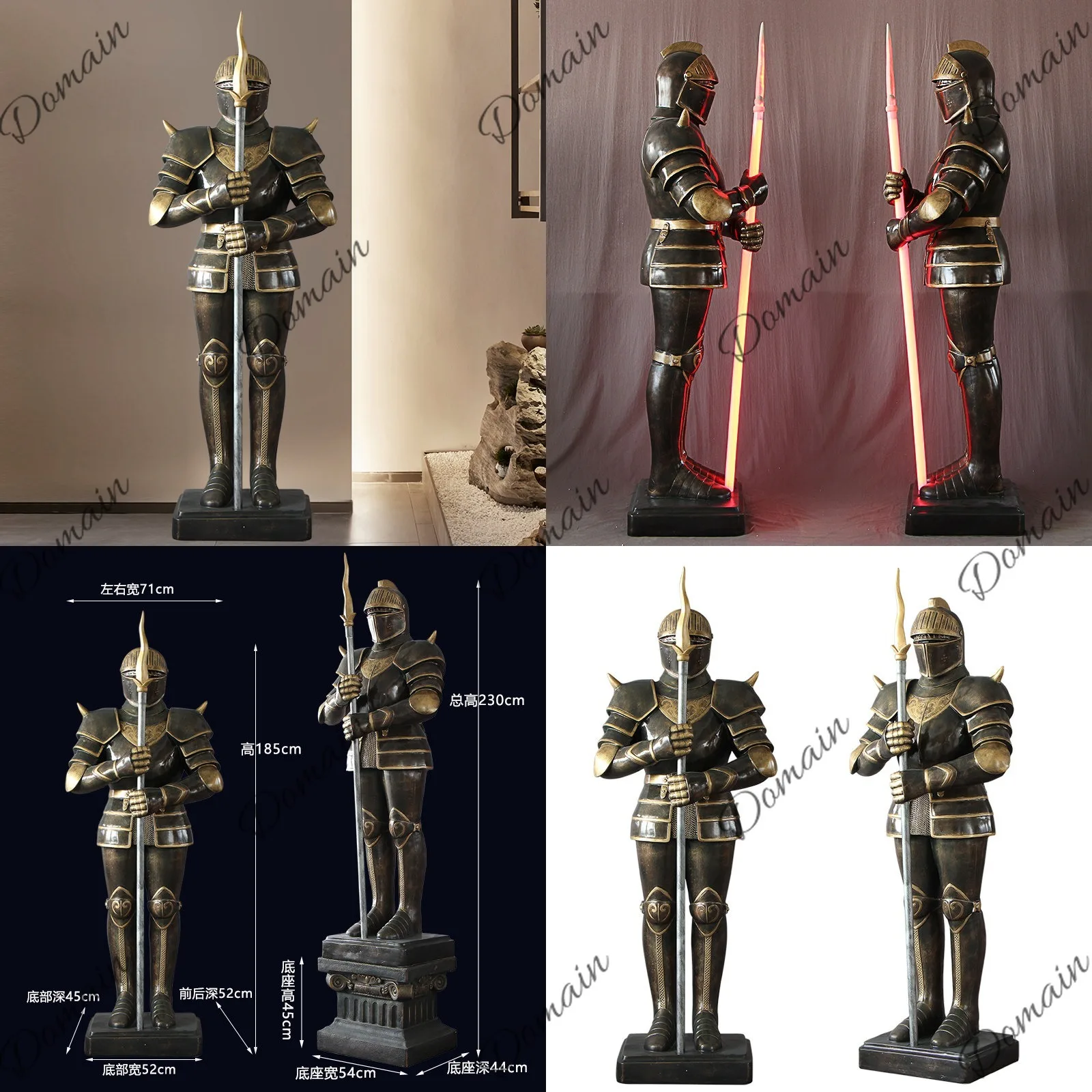 Vintage Roman Armor Warrior Statue LED Light Sculpture Bar Restaurant Shop Decoration Feng Shui Welcome Figure