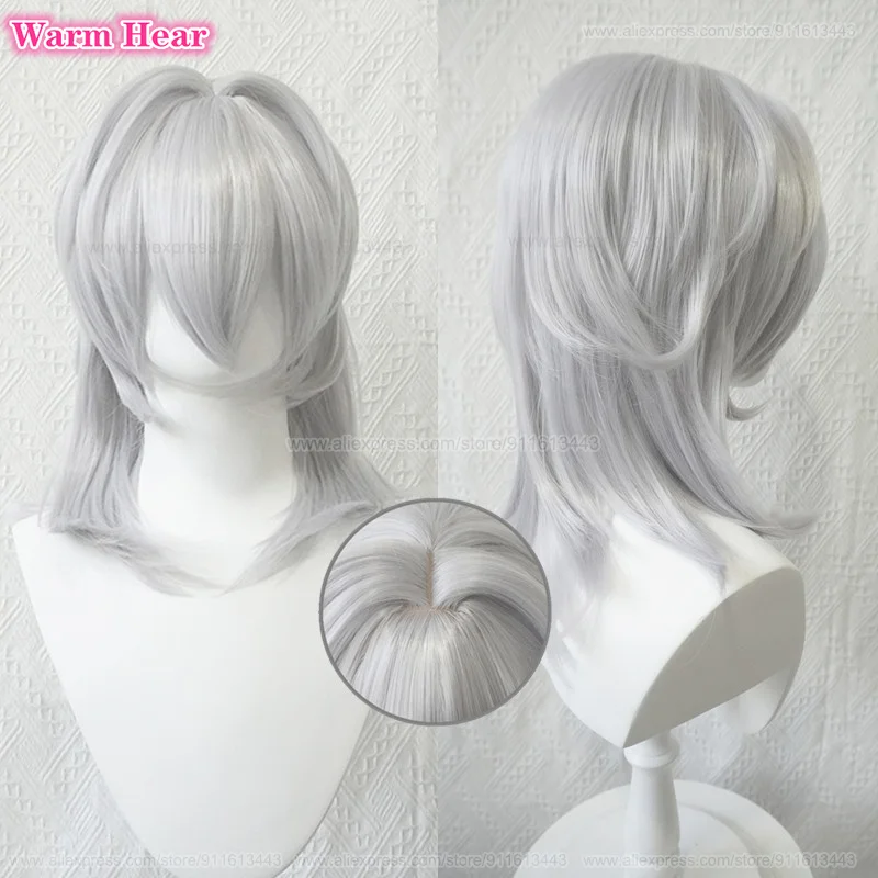 In Stock Synthetic Anime FF14 Themis Cosplay Wig Long Unisex 52cm Silver Grey Wig Heat Resistant FFXIV Role Play Wigs + Wig Cap