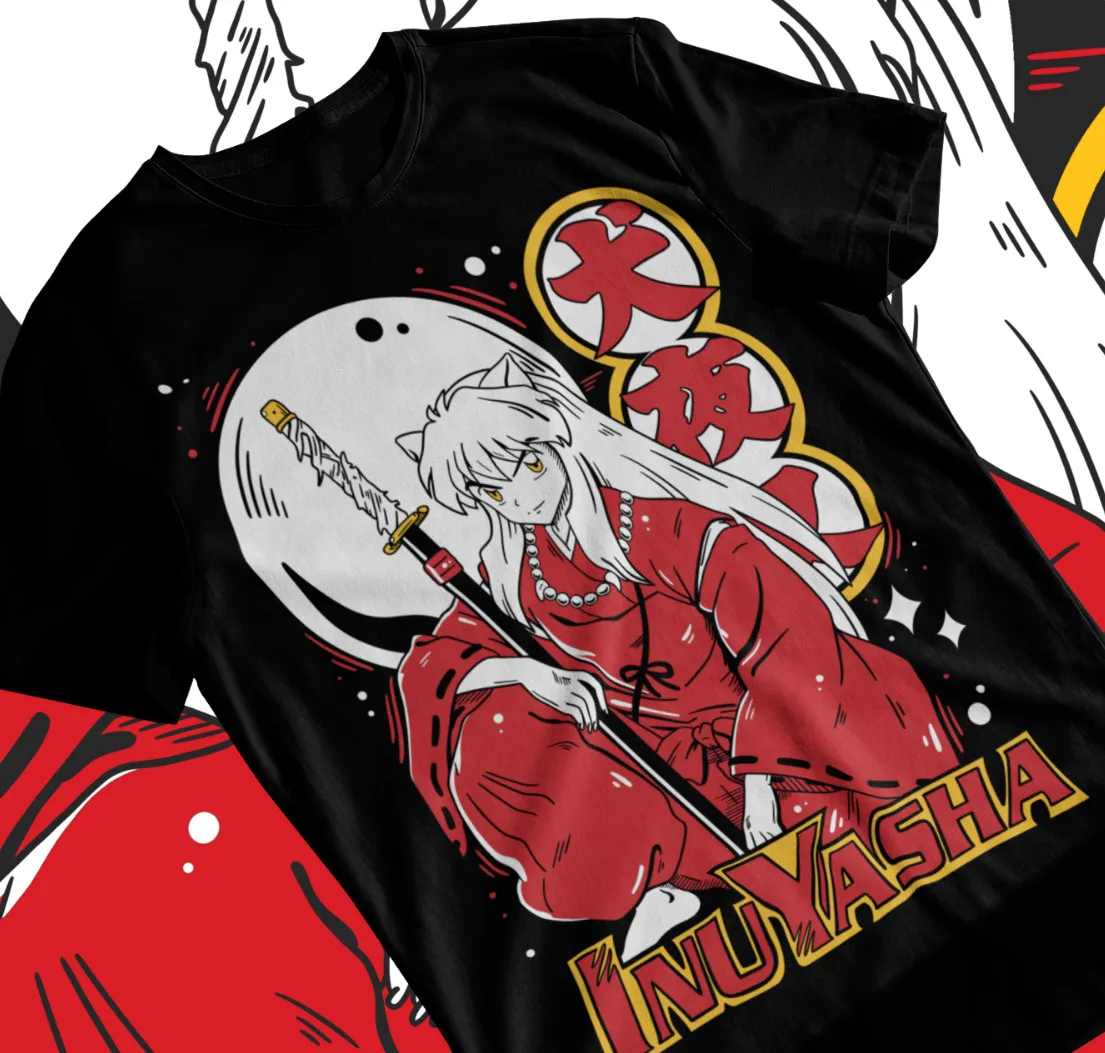 Inuyasha Sesshomaru T-shirt Red Moon Inu Yasha Anime Black Short Sleeve Soft