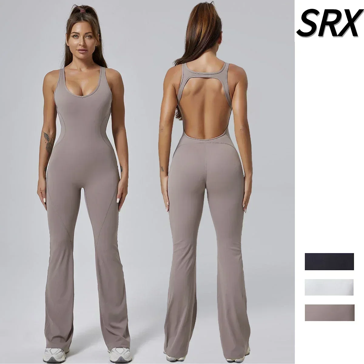 

Seamless Yoga Jumpsuits Sports Fitness Peach Hip-lifting Tight Flared Pants Backless One-piece Workout Gym Tracksuits for Women