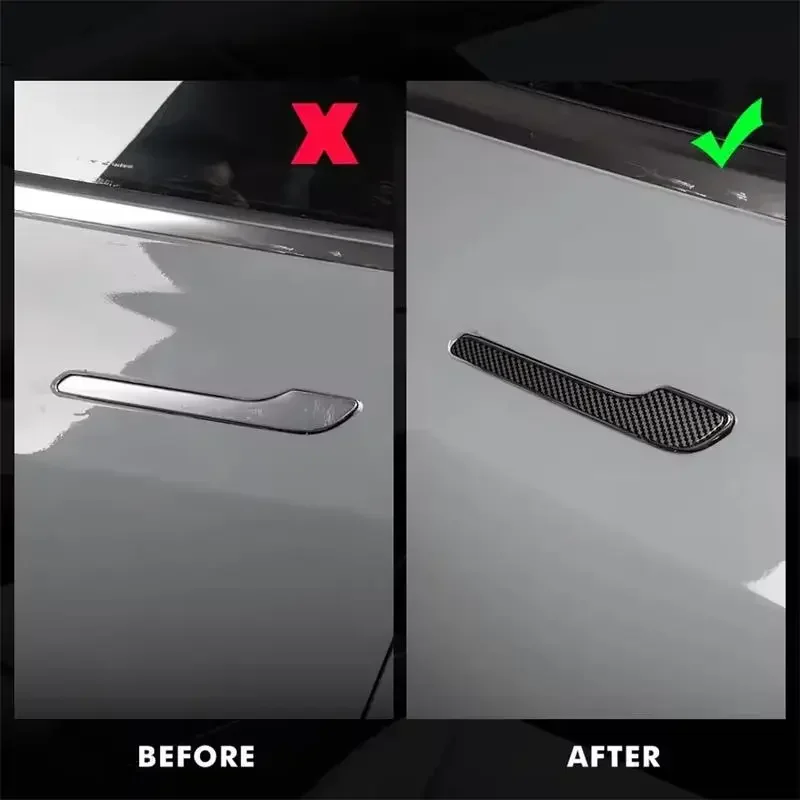 Carbon Fiber Black Chrome Car Door Handle Cover Trim Sticker Styling For Tesla Model 3 Model Y Model3 Auto Accessories