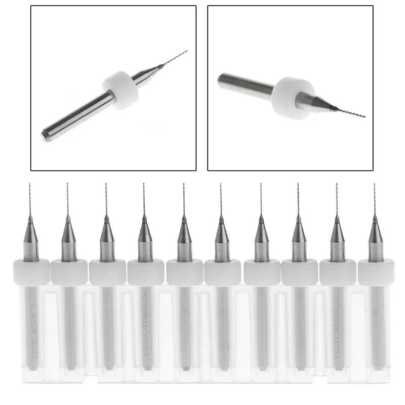 

E06B New 10Pc 0.4mm Tip 1/8" Shank Flute Micro PCB Drill Bits