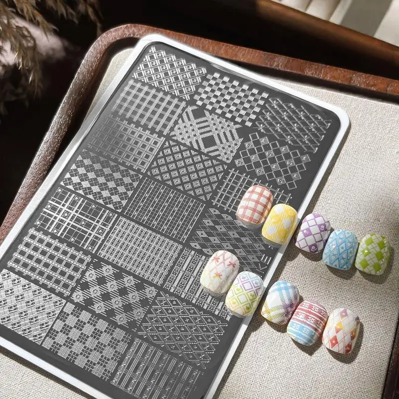 Nail Art Stamping Plates Grid Plaid Stripe Flower Pattern User Friendly Reusable Manicure Tools for Beginner DIY Salon Use