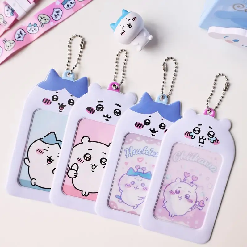 Kawaii Chiikawa Card Holder Pvc 3 Inch Student Bus Card Id Card Protection Case Cartoon Hachiware Girls Photo Display Pendant