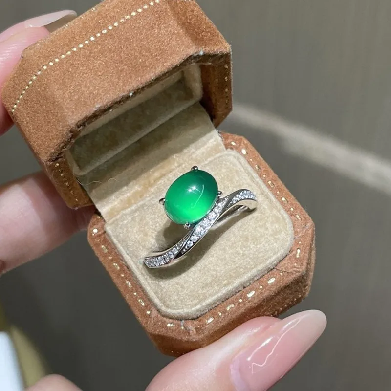 

Элегантные кольца из натурального зеленого нефрита с изумрудом и драгоценными камнями, женская жена, модный дизайн, нерегулярный браслет на палец, белое золото, серебро, ювелирные изделия, подарок