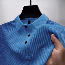 Summer New Men's POLO Shirt Casual Breathable Comfortable Solid Color Button-Down Lapel High-Quality Short-Sleeved Tops