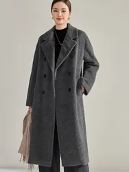 Winter Alpaca Coat Women's Loose Edition Red Wool Coat 2025 New Long Fleece Grey Casual Fashion Double breasted Coat Commuter