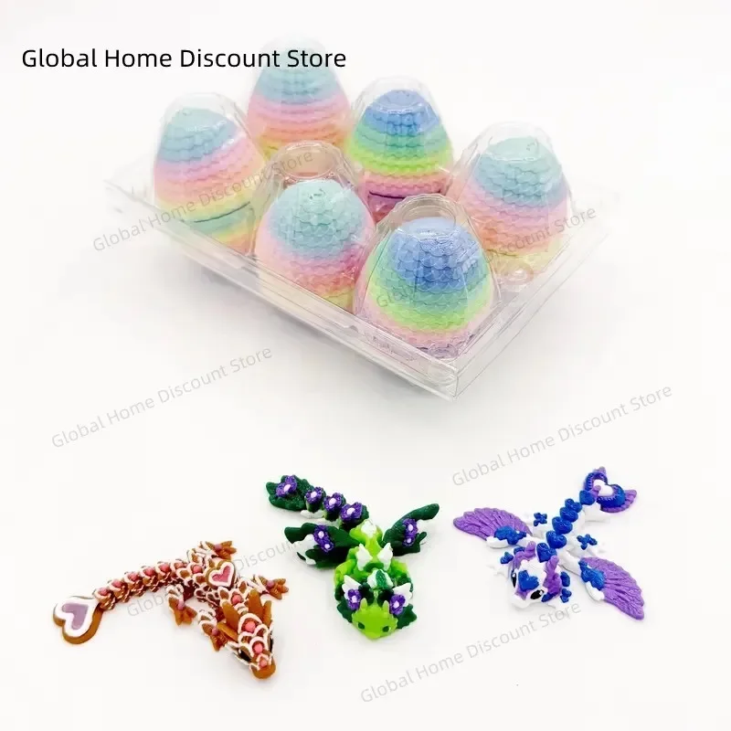 

6-Pack Small Mystery Dragon Eggs - Fully Articulated and Colored,3D Dragon Egg Set Easter Toy Gift