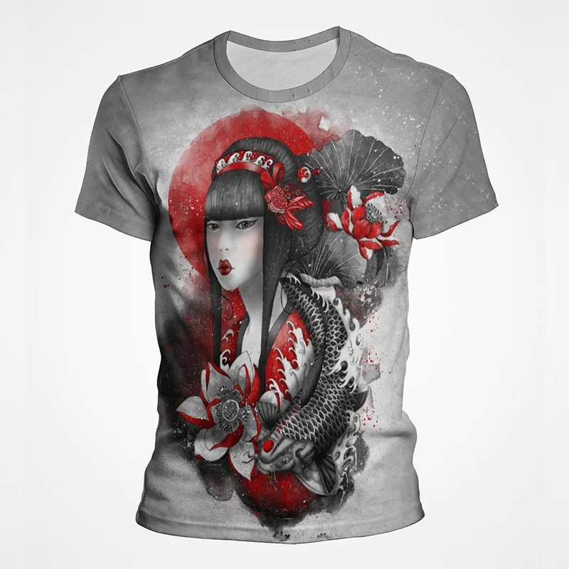 Vintage Japan Ink Painting T Shirts Ancient Women 3D Print Men Tee Casual Streetwear Tops New Summer Children Breathable Clothes