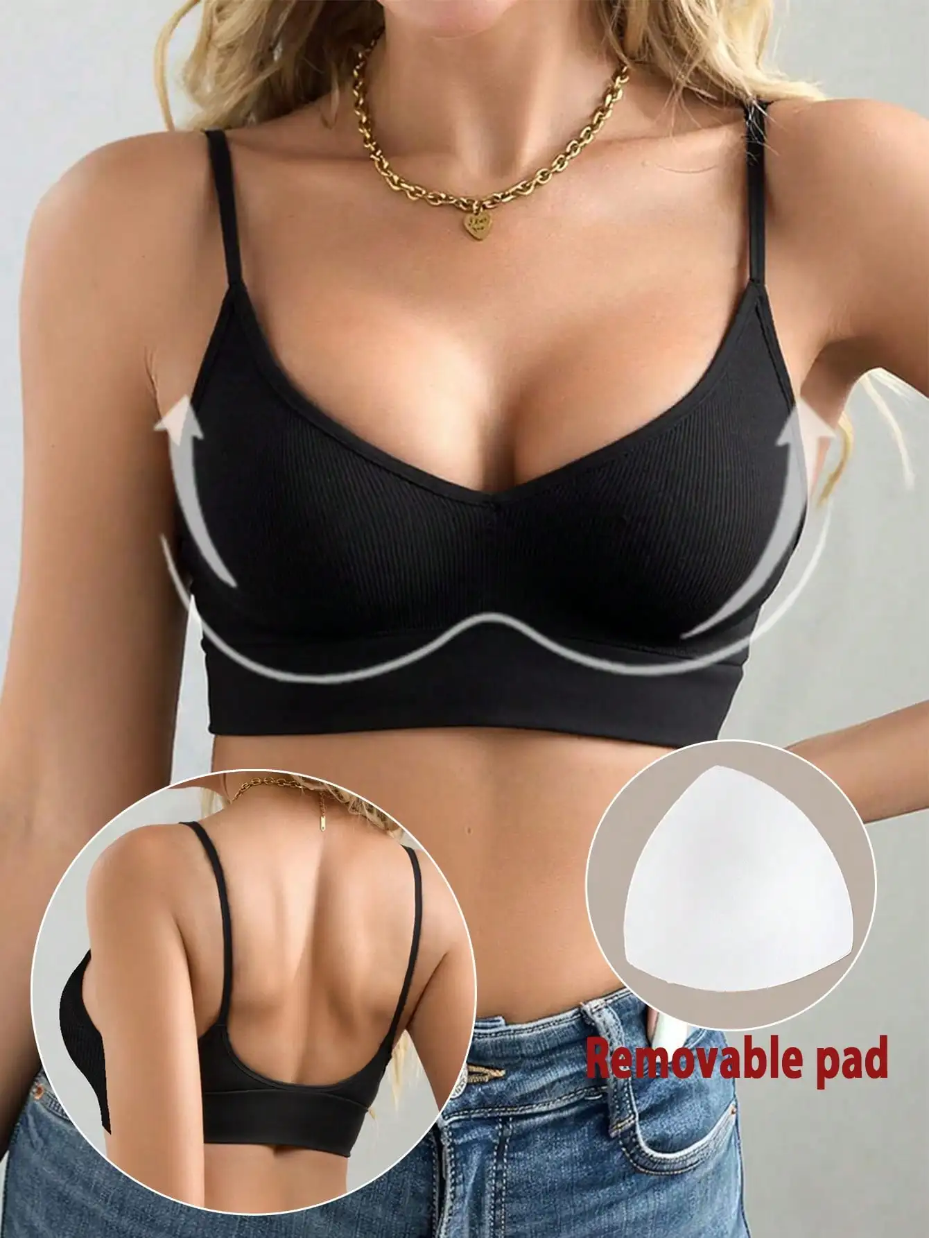 

Черный бесшовный бюстгальтер пуш-ап со съемными вкладышами для женщин, для занятий йогой и повседневной носки