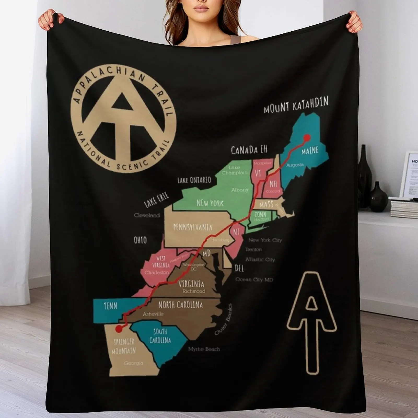 

Appalachian Trail Hiking Map Throw Blanket sofa bed Decorative Sofas warm winter Baby Blankets