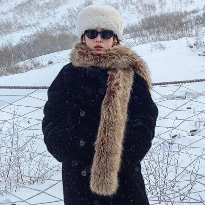 فو الثعلب الفراء وشاح النساء الرجال شتاء دافئ سميكة تطول طويل شال طوق الرقبة فستان كيب شالات الحفلات #1