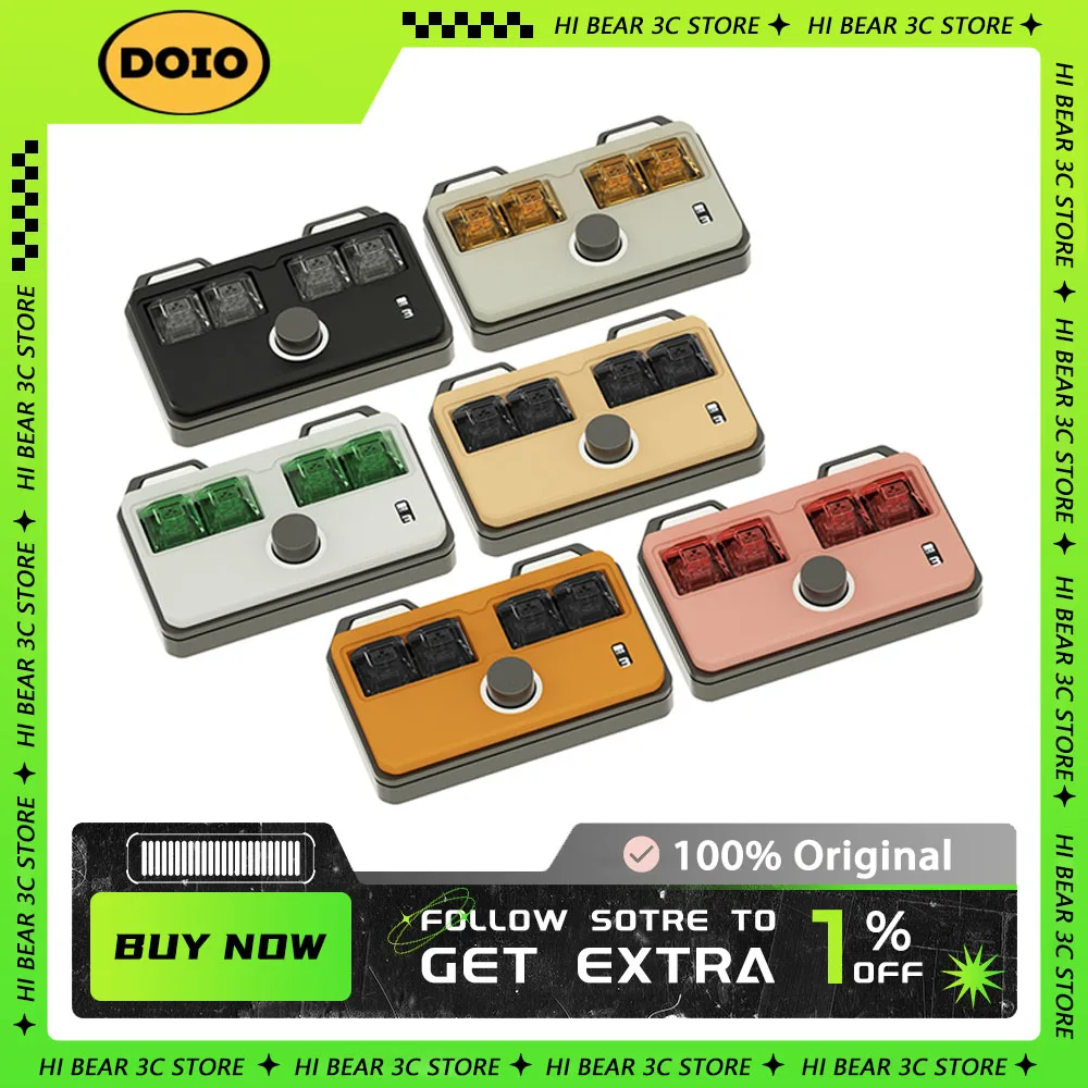 

DOIO KB04-B01 Mechanical Keyboard Aluminium Alloy Two Mode Multifunctional knob RGB Wireless Keypad Designer VIA PS PR Office