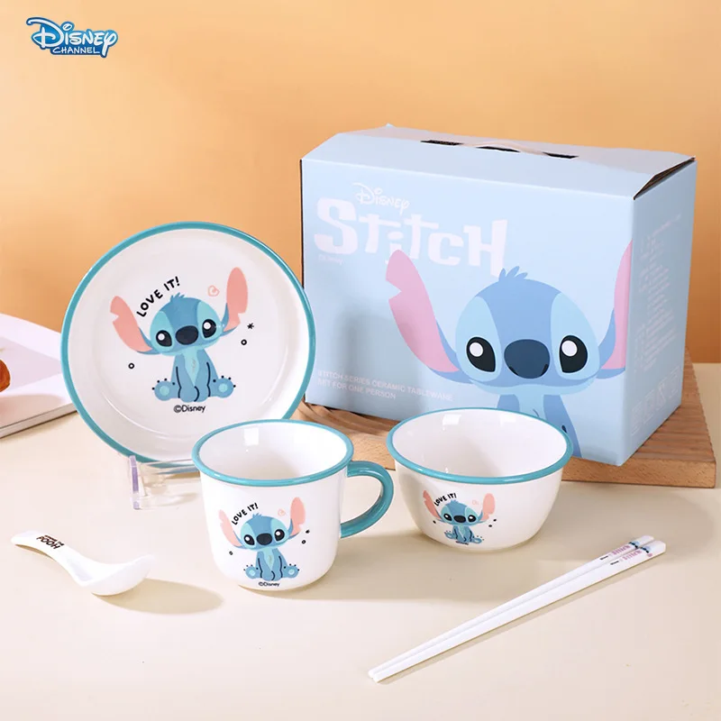 

Disney Stitch Ceramic 5 Piece Children's Ceramic Dinnerware Set Winnie the Pooh Gift Box Dinnerware Dinner Kitchen Utensils