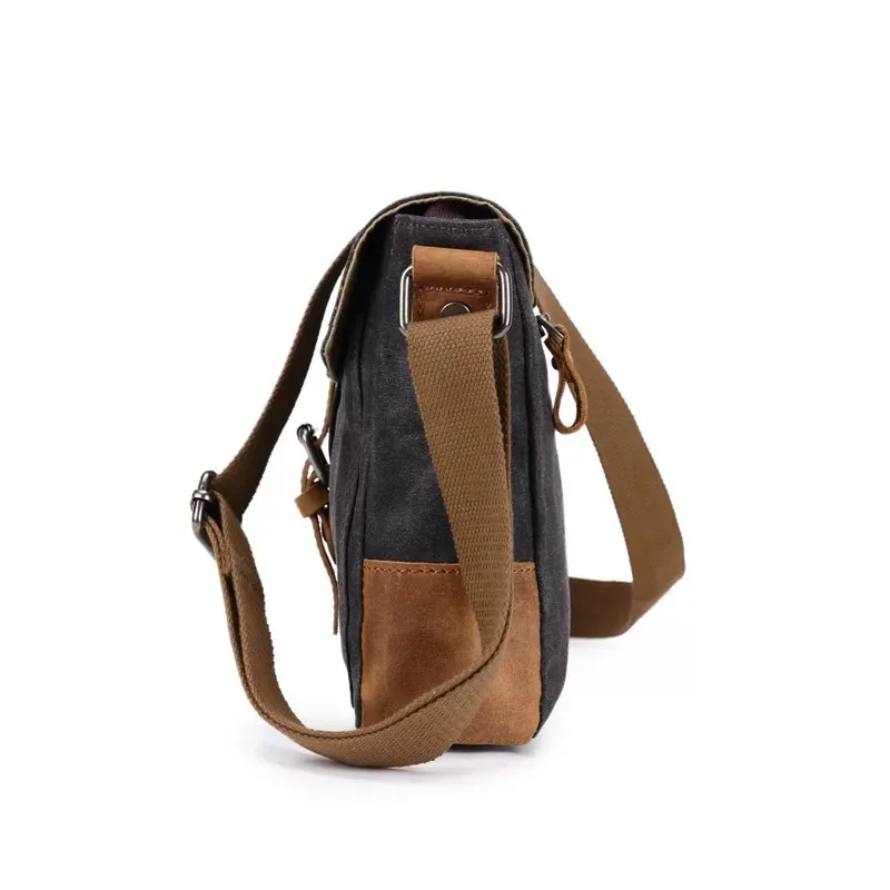 Vintage Waxed Canvas Crossbody Bag Men's Water-Resistant Casual Messenger Bag Top Layer Nubuck Leather Splicing Shoulder Satchel