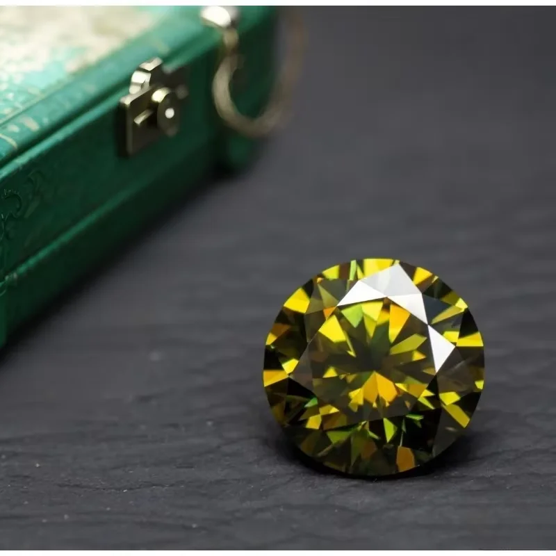 Moissanite Olive Color Round Cut Gemstones Lab Grown gemstone Diy Charms Making Jewelry with Certificate