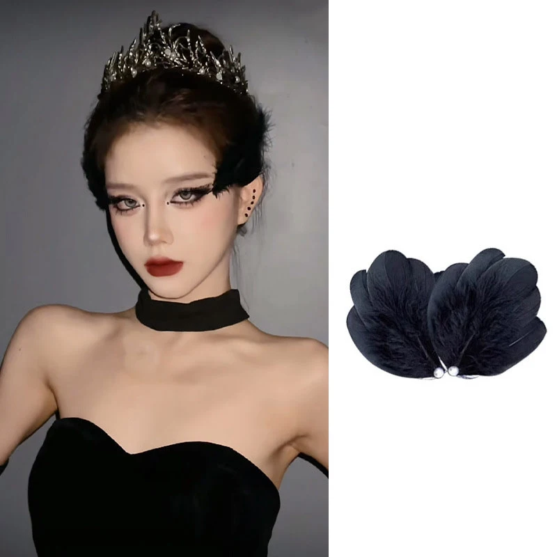 1PCS Weiße Schwan Feder Kopfschmuck Haarnadel Halloween Clip Fee Flauschigen Haar Zubehör Weibliche Hanfu Plüsch Zubehör Seite Clip