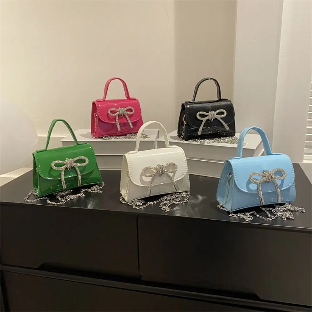 

Crystal Rhinestone Bowknot Shoulder Bag Handbag Solid Color Small Message Bag Makeup Lipstick Bag Stroge Bag