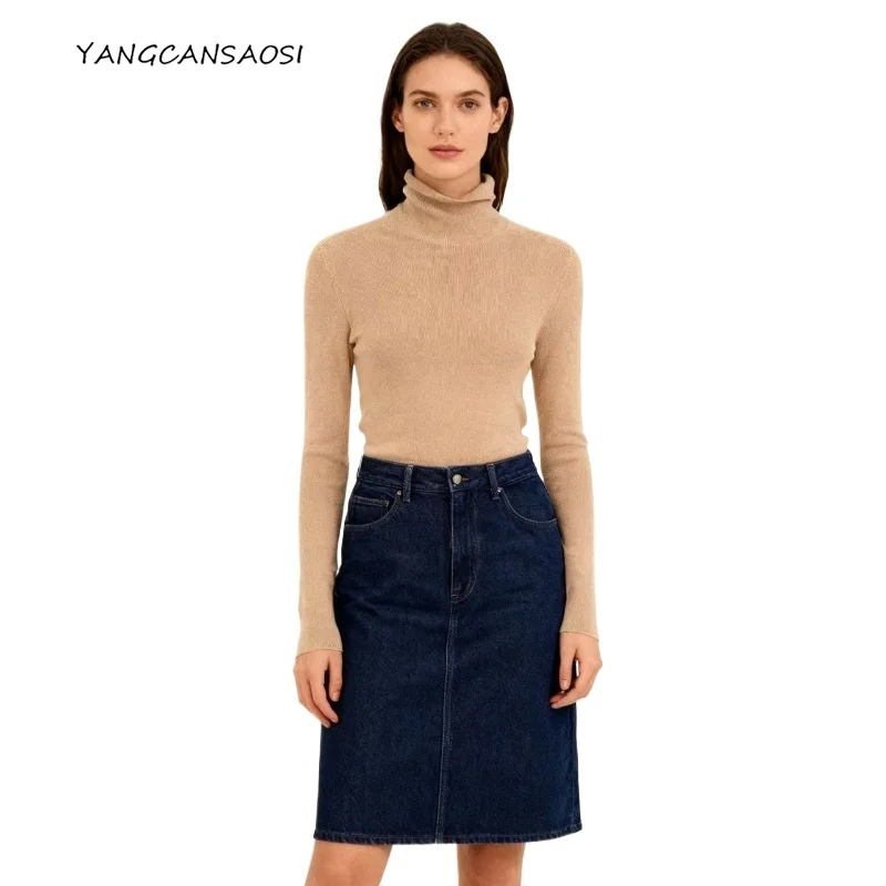 

Австралийский шерстяной свитер для машинной стирки, 100% чистая шерсть, свитер с высоким воротником, бесшовный цельный внутренний слой, облегающий вязаный свитер