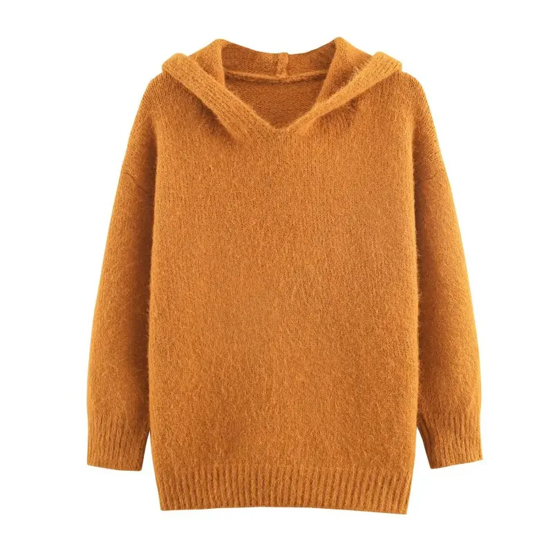 

Women’s Multicolor Hooded Knit Sweater Pullover Casual Loose Long Sleeve Warm Jumper Female Fashion Autumn Winter Top