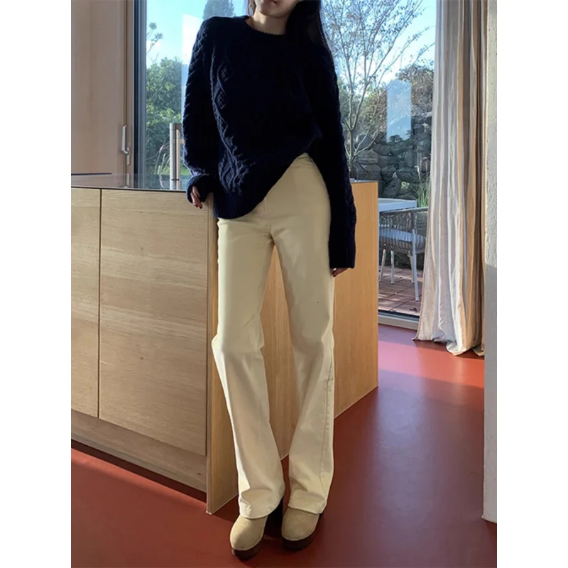 Corduroy Narrow Suit Pants for Women Autumn and Winter New Fleece-lined Thick Straight-Leg Pants Small Commuting Figure Flatteri