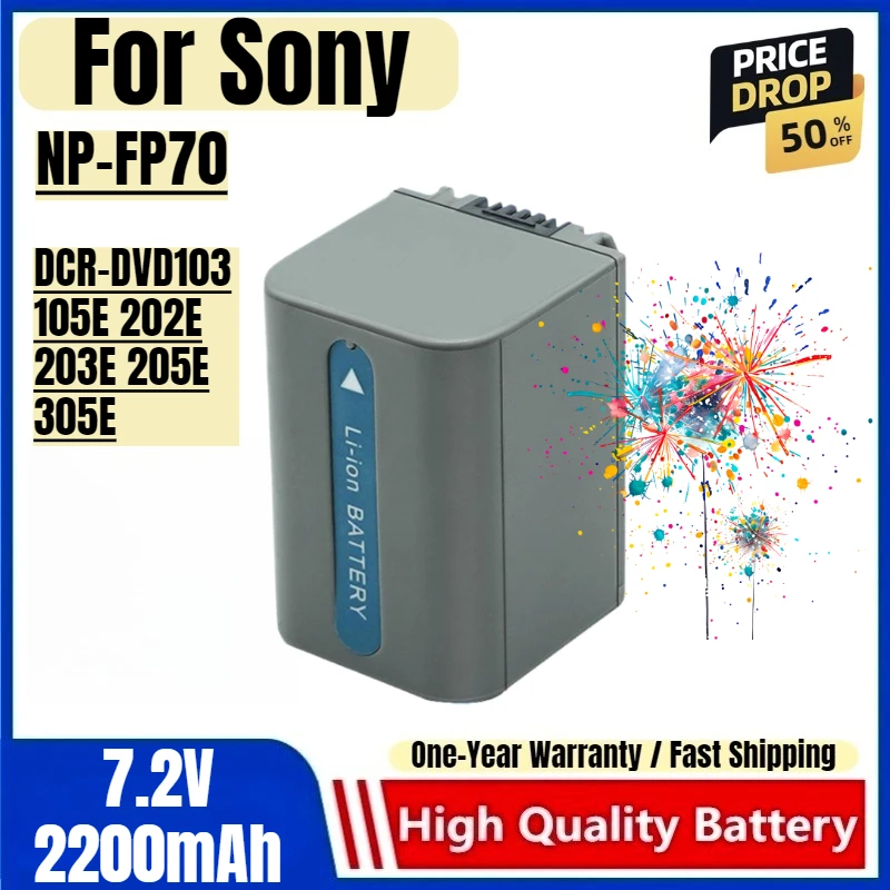 

NP-FP70 Battery 7.2V 2200mAh Rechargeable Batteries and Charger for Sony DCR-DVD103 105E 202E 203E 205E 305E Camera Battery