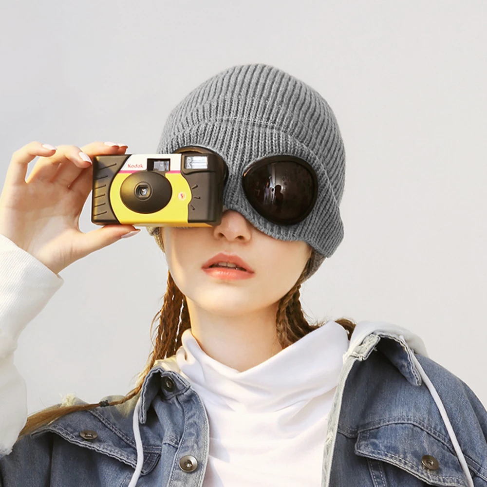 Outdoor Cycling Hats Winter Warm Beanie Hat Women Men Winter Windproof Glasses Knitted Ski Mask Cap