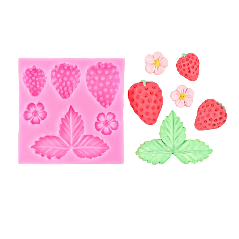 

Strawberry Silicone Mold DIY Strawberry Flower Leaves Sugar Craft Fondant Tools Cake Decorating Soap Clays Mould Baking Tools