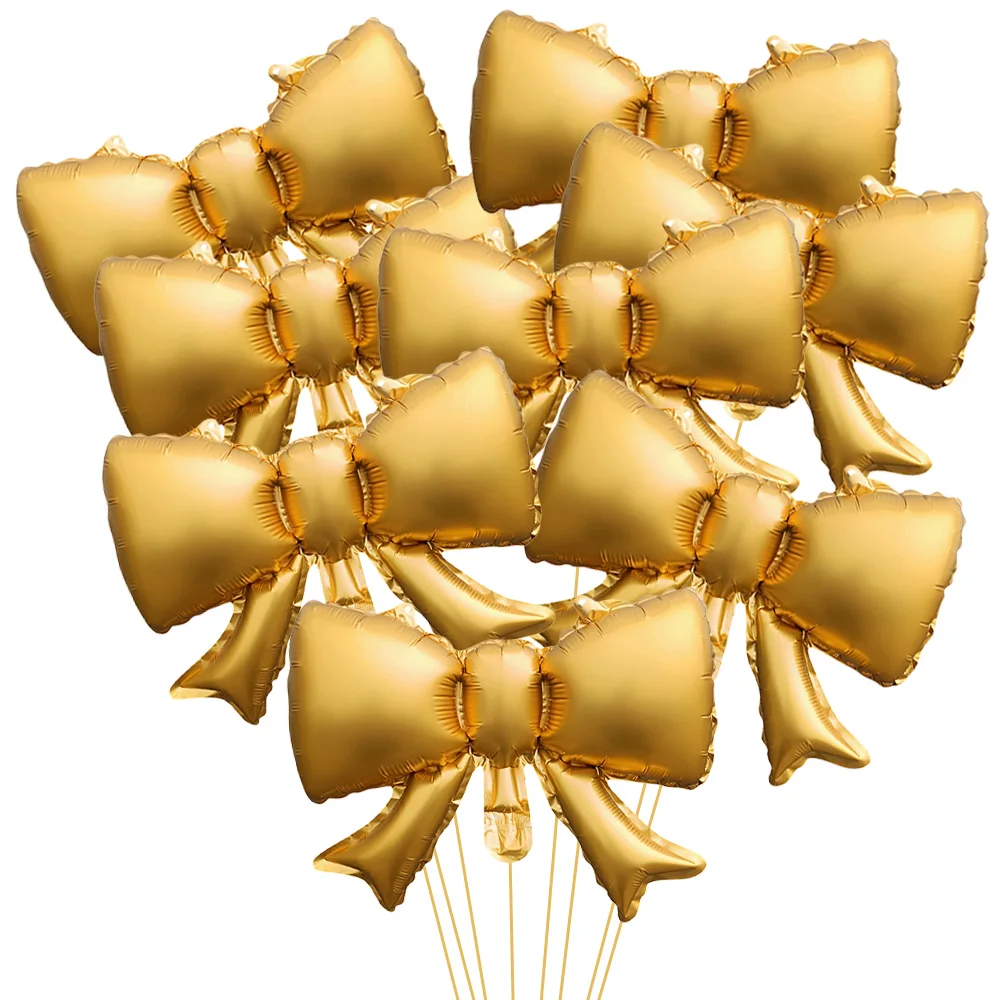 8 Globos de Mylar con Forma de Lazo de 15 Pulgadas, Globos de Mylar con Cinta Dorada Mate, Decoraciones Estéticas con Forma de Lazo para Bodas, Aniversarios