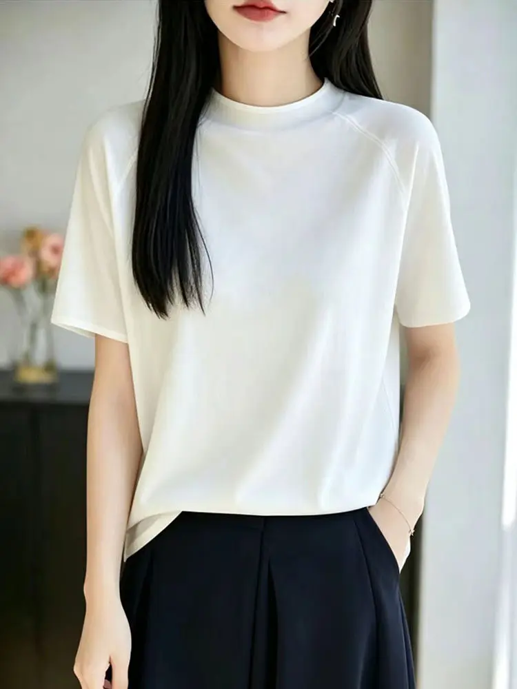 

Summer Ice Silk Cool Feeling Color Shoulder Insert Short Sleeve T-Shirt Women's Loose Fit Versatile Slimming Top