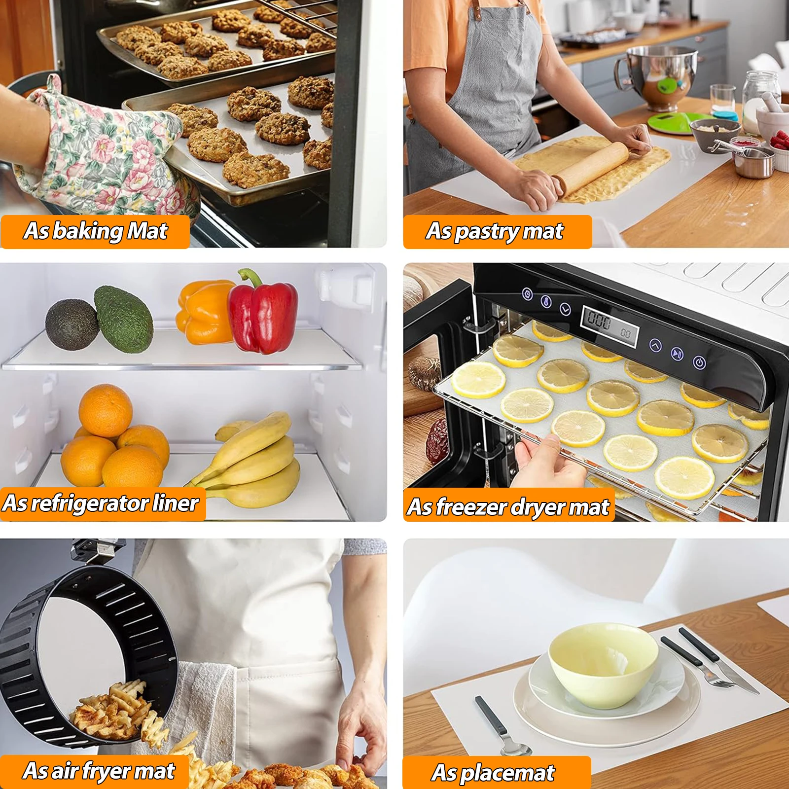 Silicone Baking Mat Roll, Large Reusable Heat Resistant Oven Liner for Cookie Bread, Non-stick Non Slip Dough Rolling Pastry Mat