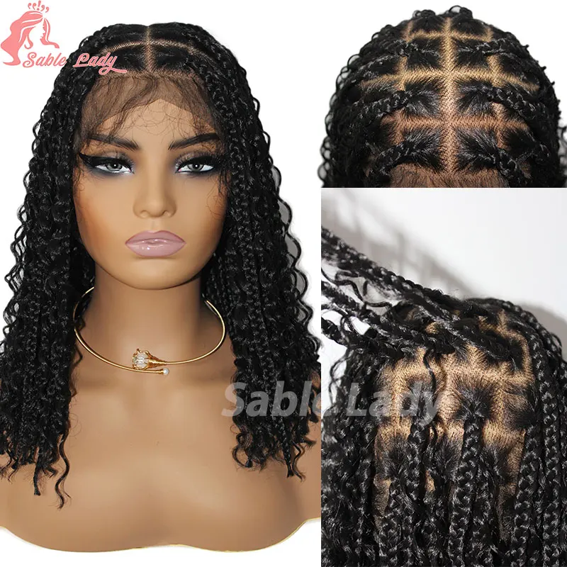 Synthetische Full Lace 12 "Korte Boho Bob Gevlochten Pruiken Bohemia Box Vlechten Full Lace Frontale Pruiken Diepe Golf Godin Vlechten Pruik