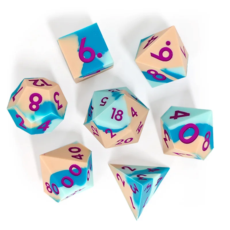 7Pcs/Set Silicone DND Dice Softness Elastic Polyhedral Dice Set for Role Playing RPG Desktop Party Board Game Accessories