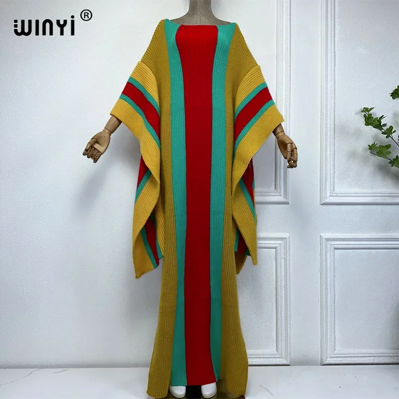 

WINYI winter Knitted elastic maxi long dress Comfort Warm fashion Caftan Elegant Women winter clothes for women party dresses