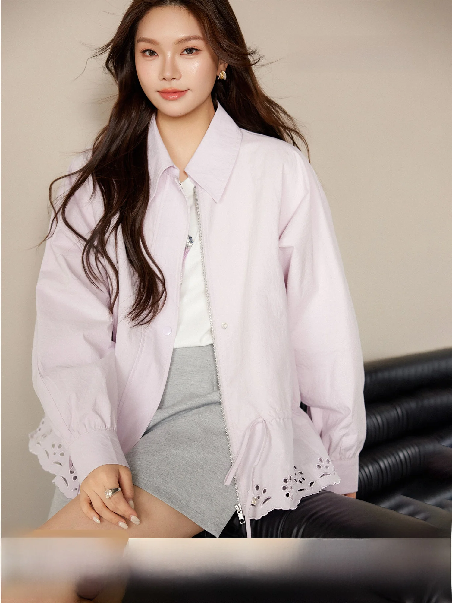 

Plusmall Spring Waed Cotton Gentle Hollow Embroidered Lace ort Casual Outerwear Women's plus Size Regular Fit Jaet