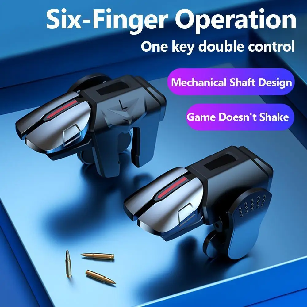 2pcs 6 Finger Gaming Trigger for PUBG Game Mobile Joystick Trigger Shooter Fire Button Controller for Iphone Android Smart Phone