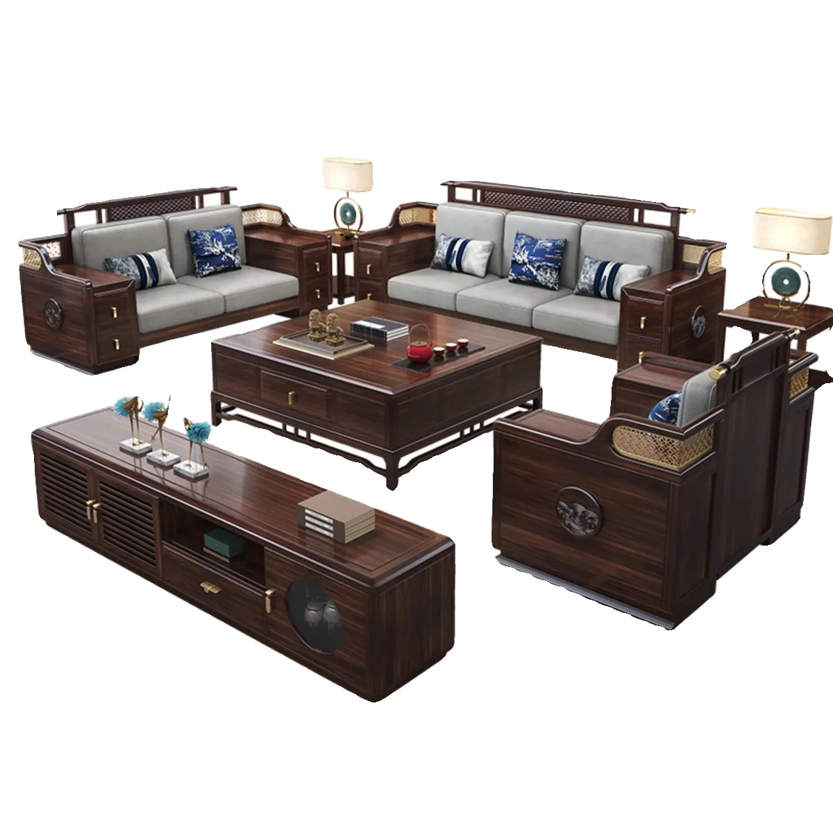 

Диван из цельного дерева из черного дерева, новый диван принцессы для гостиной в китайском стиле, зима-лето, большой диван для виллы двойного назначения