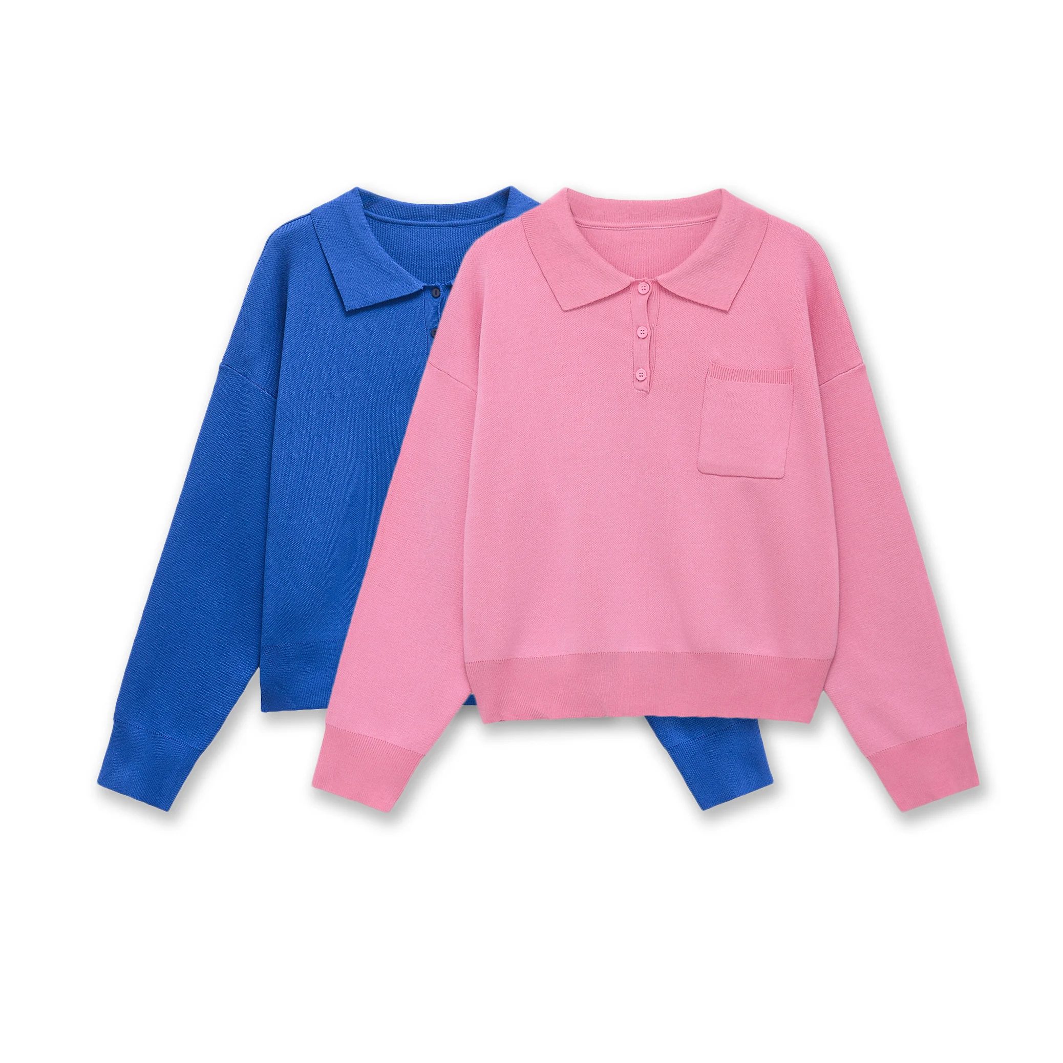 

Женский базовый вязаный свитер с накладными карманами спереди, женский свитер с воротником-поло и длинными рукавами, женские пуловеры, шикарные топы, трикотаж 5536008