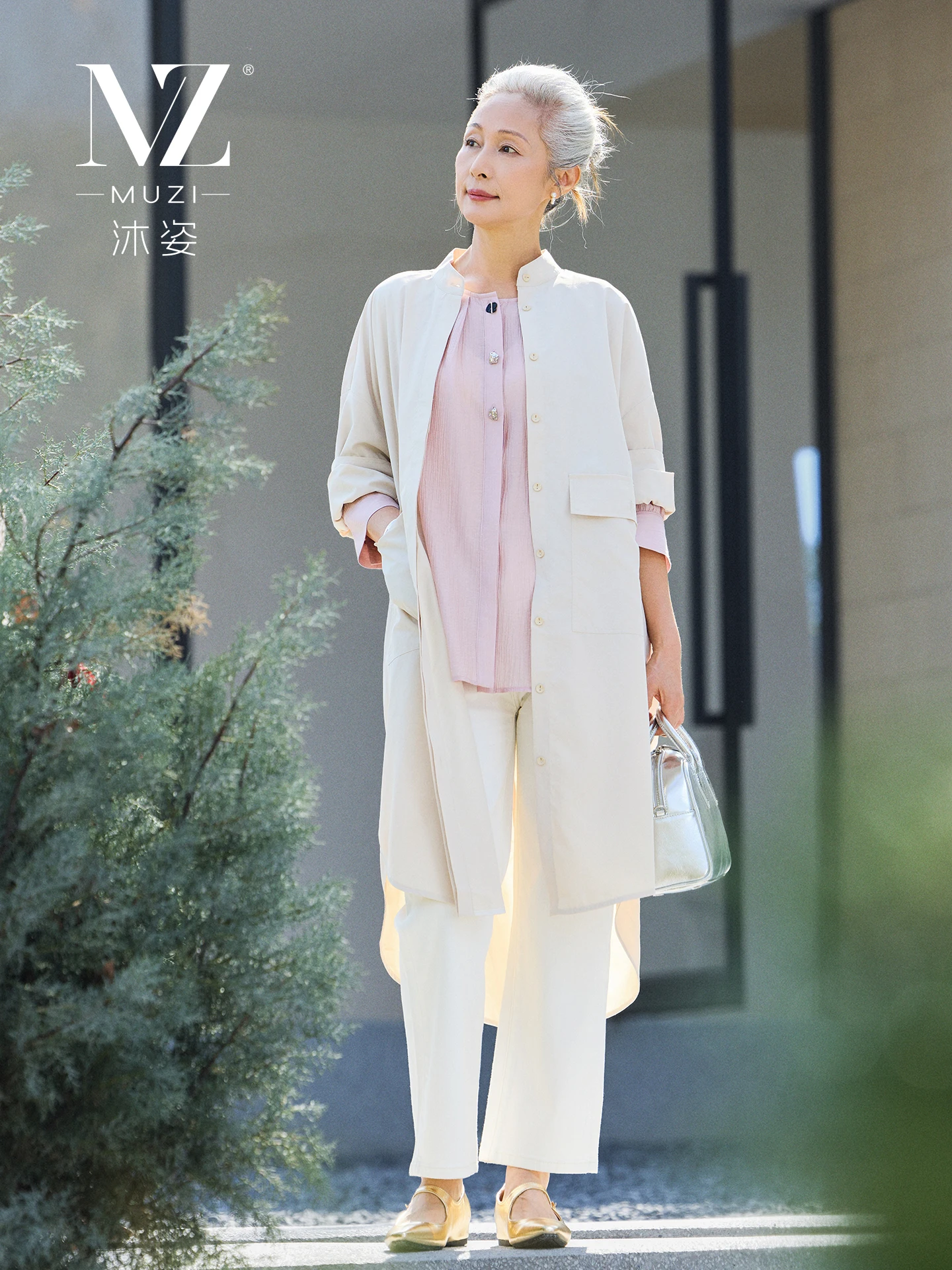 

Muzhi Casual Style Thin Coat Spring Autumn Fashionable Ladies Mid-Length Shirt for Middle-Aged Women Comfortable Standard Fit