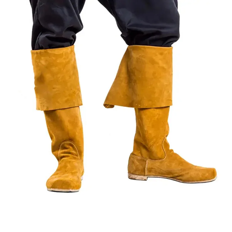 أحذية رجالية من جلد الغزال مترهل حتى الركبة تصميم الكفة المتضخم كعب منخفض أحذية مريحة ناعمة لخريف وشتاء بوهيمي غير رسمي