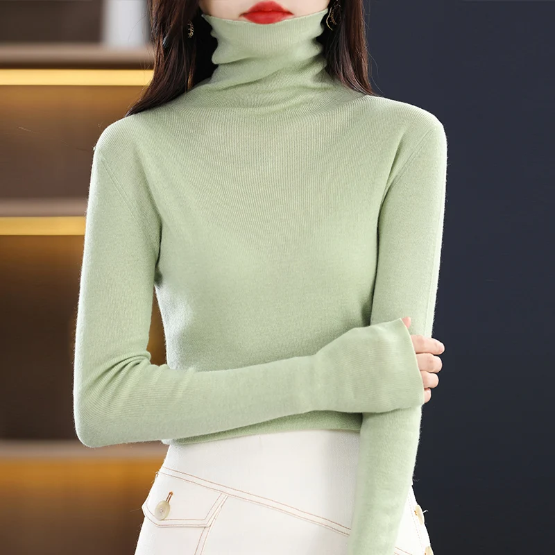 2023 Spring Women\'s Wool Knitted Pullovers High Elastic Cashmere Sweater Lady\'s Grade Up Soft Warm Slim Jumper Thin Tops Autumn