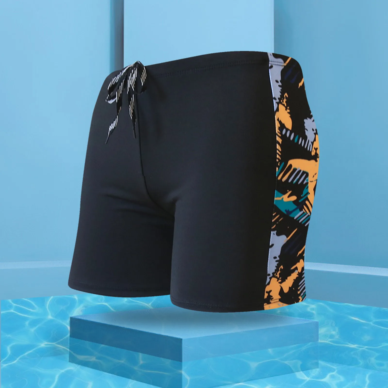 Men\'S Casual Board Shorts Stretchy Skinny Drawstring Swimming Trunks Classic Trendy Print Swimsuit Beach Vacation Surfing Trunks