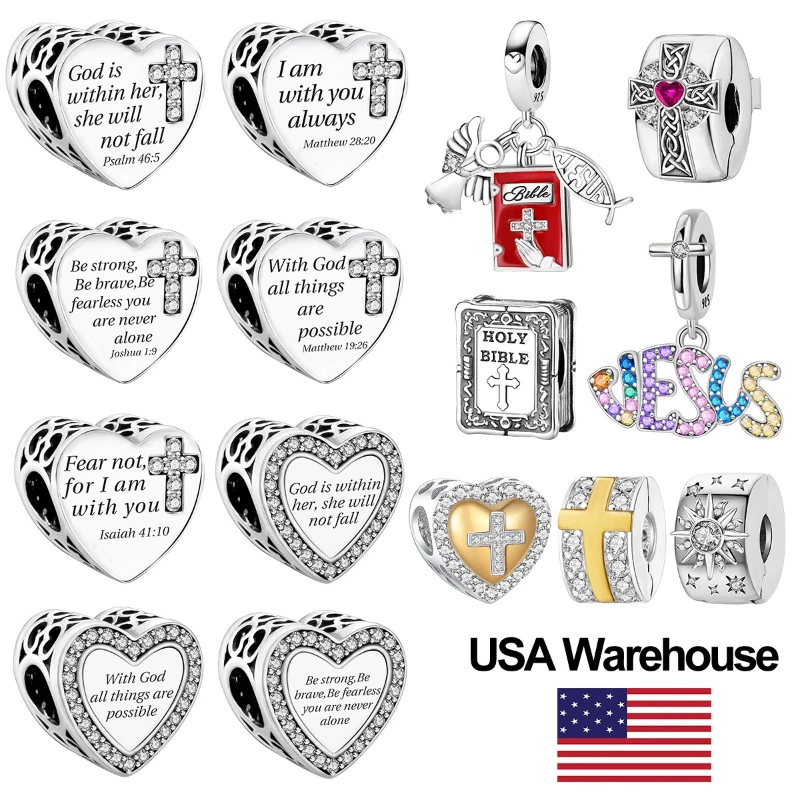 

925 Sterling Silver Love Heart Cross Prayer Pendant Charm Ball Suitable for Bracelets DIY Women's High Quality Fine Jewelry