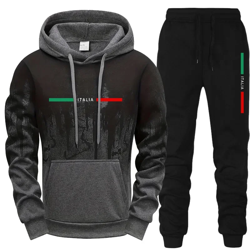 الجديد في بدلة رياضية رجالي عادية الطباعة سبلاش الحبر قمصان سويت شيرت بقلنسوة موضة الرياضة الركض ملابس رجالي قطعة واحدة بلايز السراويل